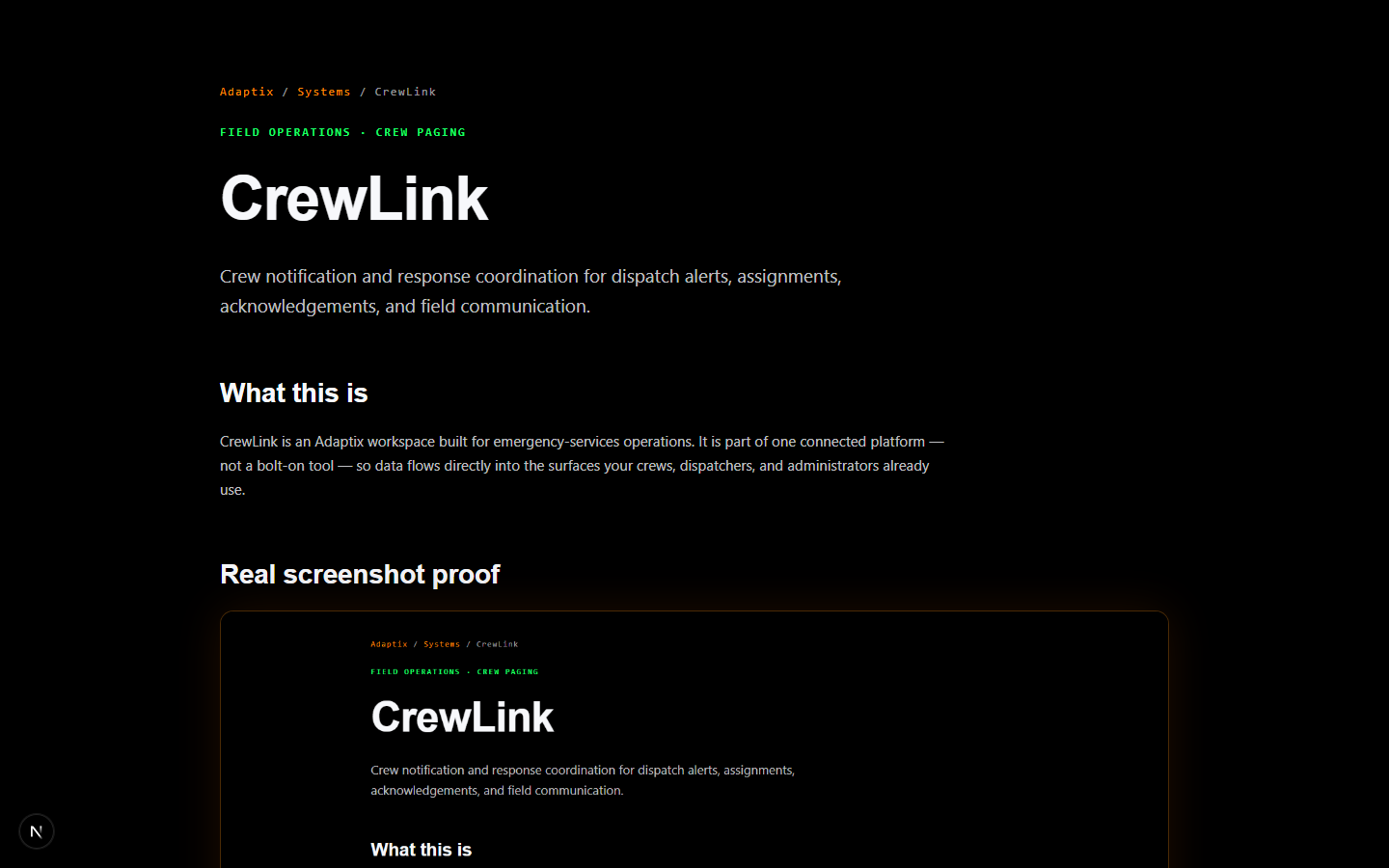 Current Adaptix CrewLink screen